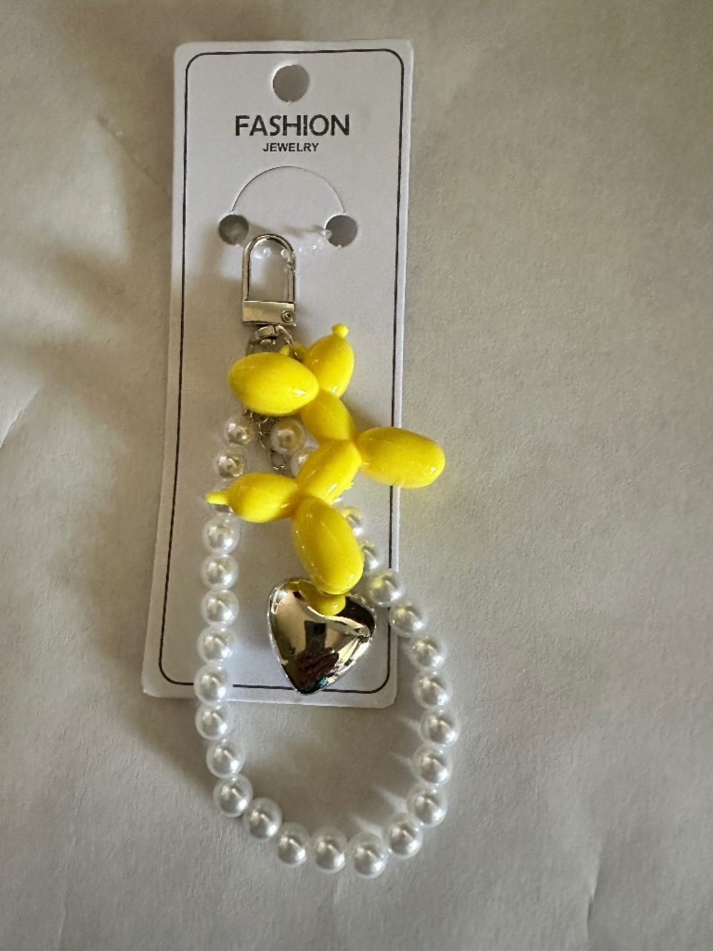 Balloon Dog Keychain w/ Silver Heart & Pearls | Cute Charm Accessory